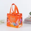 Orange Easter non-woven shopping bag featuring cartoon bunny, eggs, and girl pattern - CBDT14-Horizontal