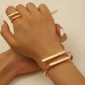 Minimalist gold geometric square bar open adjustable ring and cuff bracelet jewelry set - Bracelet and Ring Set in Gold 5793