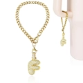 Golden cup handle charm with sparkling letter F pendant and zircon diamond inlays - Letter F