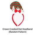 Christmas crown hat headband with red green sequins and reindeer antlers theme - TK-15-2 (Crown Curved Hat Headband - Red Green Striped)