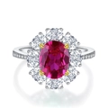 Elegant 925 sterling silver ring with oval ruby center stone and halo diamond settings - Red Corundum (CBJZ035)