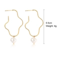 Vintage gold wavy earrings with white baroque pearl drop, length 5.5cm and weight 4g - Open Hoop Wave Baroque Pearl Earrings