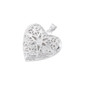 Détail d'un pendentif coeur argenté avec des motifs géométriques en filigrane ajouré - VD1590 Coeur-Or Blanc