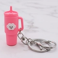 Pink mini tumbler keychain with cute white cloud smiley face and silver metal clasp - Rose Red Cloud Cup Keychain