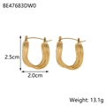 Polished golden U-shaped twisted stainless steel hoop earrings with unique metal texture - Gold Twisted Spiral Earrings (BE47683DW0)