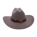 Grey felt cowboy hat featuring leopard print band and bronze leopard head buckle - One Size / Gray