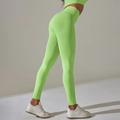 Leggings de compression sans couture taille haute en vert citron brillant pour fitness - Cyan