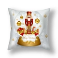 Square Christmas pillowcase featuring a golden snow globe and red nutcracker soldier - Style 9 / 18x18 Inch