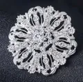 Silver-plated vintage hollow floral brooch encrusted with sparkling white rhinestones - Silver Vintage Floral Style (XD822009)