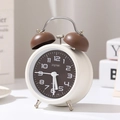 White and brown twin bell cartoon alarm clock with quiet quartz movement for students - H201 Silent Alarm Clock (Brown)