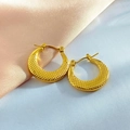 Classic 18k gold plated hoop earrings with irregular hammered honeycomb texture - Honeycomb Hoop Style (EH310)