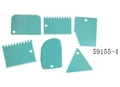 6-piece turquoise plastic cake scraper set with serrated edges and hanging holes - Blue (59155-4)