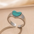 Silver-finish heart ring with green striped shell inlay and adjustable open band - Silver Green Shell Heart (6991)