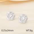 Orecchini a fiore d'argento con zircone quadrato e trama di petali a pieghe - Stile B Colore Acciaio (KE115674-KFC)