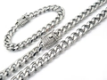 Conjunto de collar y pulsera de eslabones cubanos plateados con cierres de pedrería - Conjunto de Collar de 71cm + Pulsera / Acero (Hebilla de Hielo)