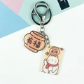 Cute acrylic lucky cat keychain featuring traditional jar pendant and golden metal clasp - Lucky Cat Style (Double Buckle No. 9)