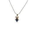 Collana con orsetto dorato, zirconi micro-incastonati e gemma blu a cuore - Orso con Cuore / Blu
