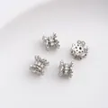 Set of four silver plated lace crown spacers with sparkling micro-set zircons - 3# Hollow Column / 7x8mm / White Gold