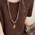 Collier tissé de style ethnique avec pendentif cheval à bascule en bois sur cordon brun - Collier-Café-Argent