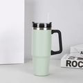 304 stainless steel coffee tumbler in light green with handle and straw - 890ml / Green (Handle Style)
