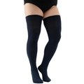 Plus size dark blue thigh-high stockings for women with elastic knit cuffs - Plus Size / Navy Blue