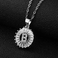 Copper pendant necklace with cubic zirconia letter B on black matte background - Letter B (Without Chain) Silver