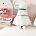 Cute white badminton plush doll with green ribbon and corduroy arms on pink background - Shuttlecock Doll / Sitting Height 30cm