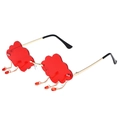 Fashion rimless cloud shaped sunglasses with red lenses and golden rain drop tassels - Gold Frame Red Lenses