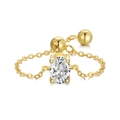 Anello a catena regolabile placcato oro con zircone ovale e chiusura a scorrimento - Oro-Ovale-Pietra Bianca