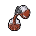 Enamel brooch with coffee pot pouring liquid into a brain icon on white background - Pouring Into Brain Style (QHXZ3823)