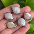 Baroque pearl connector with silver metal edge trim for DIY natural jewelry making - No.21 Silver Double Loop Width 11-14mm