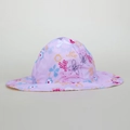 Dettaglio cappello da sole rosa per bambini con stampe colorate di farfalle e fiori - Fiore Rosa