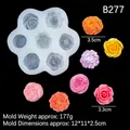 White silicone mold with 7 flower cavities for DIY 3D rose and peony candles - B277