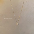 Elegant gold titanium steel necklace with a round brilliant-cut solitaire pendant for women - X1706 Silver - Simple Solitaire