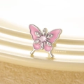 Orecchino a farfalla in acciaio argento con smalto rosa e strass scintillanti - Rosa (Pezzo singolo)