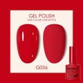 Bright red gel polish G056 in 7.5ml bottle with glossy and matte finish effects - True Red (056)