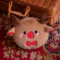 Brown reindeer plush coin purse with red nose and embroidery for Christmas gift - Christmas Deer Head / 15CM