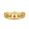 Anello retrò in argento S925 dorato con zirconi quadrati rosa e verdi alternati - US 6 / Oro 18K