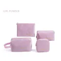 Girl Powder velvet makeup bag 4-piece set including large toiletry and small coin bags - Four-Piece Set / Girl Pink