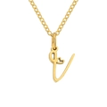 Gold cursive letter V pendant necklace with heart detail and high polish finish - Letter V (V-Gold) / Gold