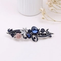Fermaglio vintage con strass blu e rosa in resina su base in metallo argento - Clip a Molla con Strass / Blu