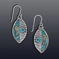 Vintage silver leaf earrings with seahorse design and turquoise blue rhinestones - S152 Seahorse Ocean Style