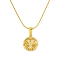 Hammered gold round pendant necklace featuring letter Y on a beaded circular edge - Gold-Letter Y (Snake Chain)
