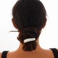 Minimalist silver geometric square hair tie on female hairstyle with polished finish - Silver Glossy (0573)