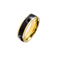 Detail view of gold titanium steel ring with black enamel inlay and polished finish - US 6 / Gold 1-Slot Style (6mm Width)