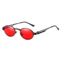 Vintage steampunk oval sunglasses with red lenses and black metal spring frames - Black Frame Red Lens