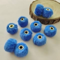 Set of 20mm royal blue faux rabbit fur pompom beads with golden metal eyelets for DIY crafts - Sapphire Blue