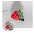 Close-up of realistic 3D strawberry hair clip with measurements 5.5cm by 3cm size details - Strawberry Style