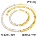 Gold-plated titanium steel jewelry set with rectangular zircon necklace and bracelet - Bracelet / Style A Gold