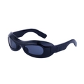 Black oval sunglasses featuring retro thick frame and textured quilted pattern on the temples - Shiny Black Full Grey